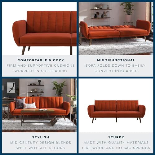 Novogratz 2275429N Brittany Sofa, Light Grey Linen Sectional Futon, Gray