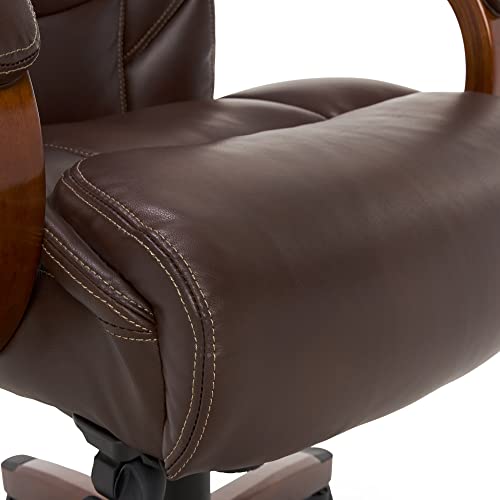 La-Z-Boy Delano Big & Tall Executive Office Chair, High Back Ergonomic Lumbar Support, Bonded Leather, Black with Weathered Gray Wood