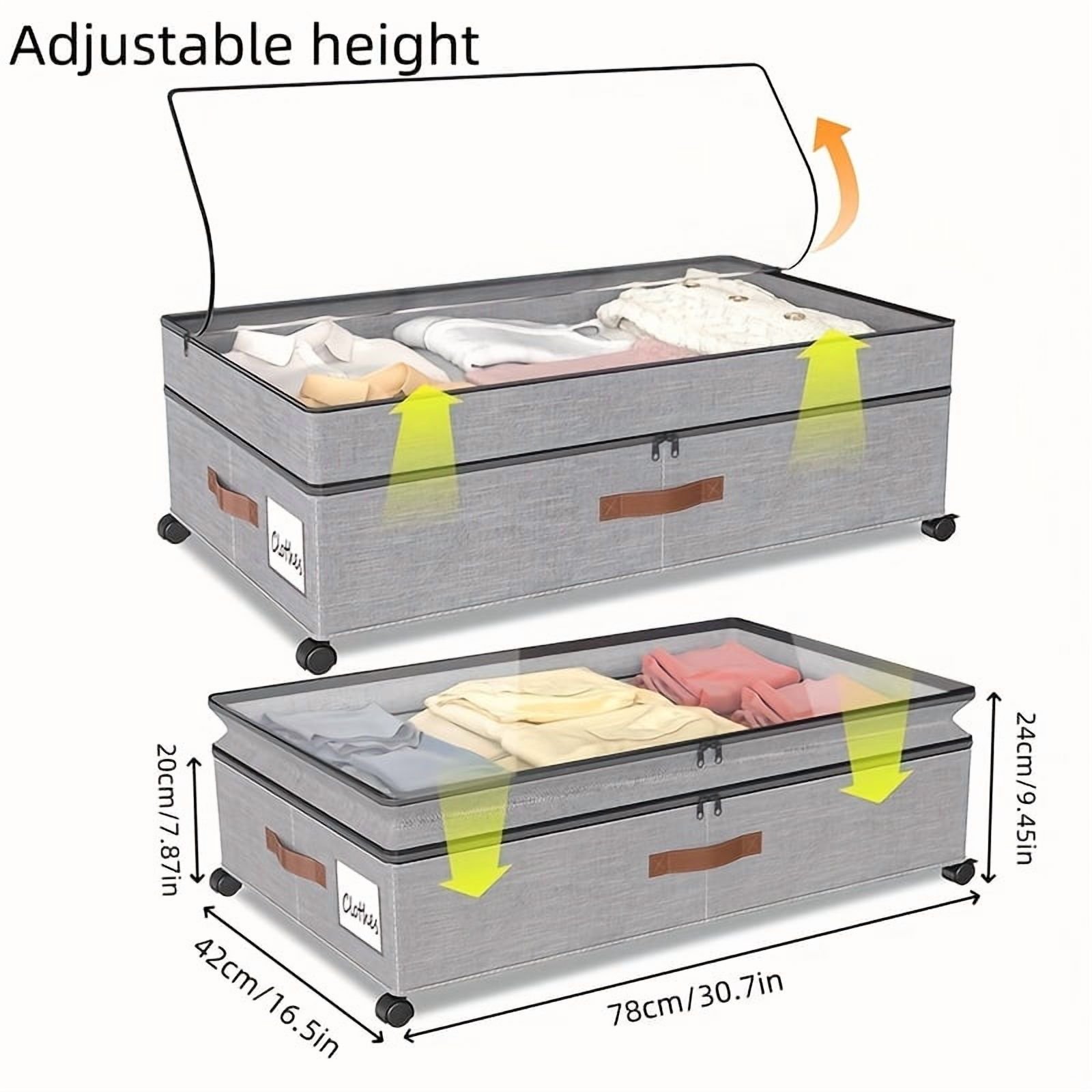2-Pack Under-Bed Storage Bins with Wheels &amp; Clear Window, Adjustable Height Large Capacity Organizers for Clothes, Shoes, Blankets &amp; Toys
