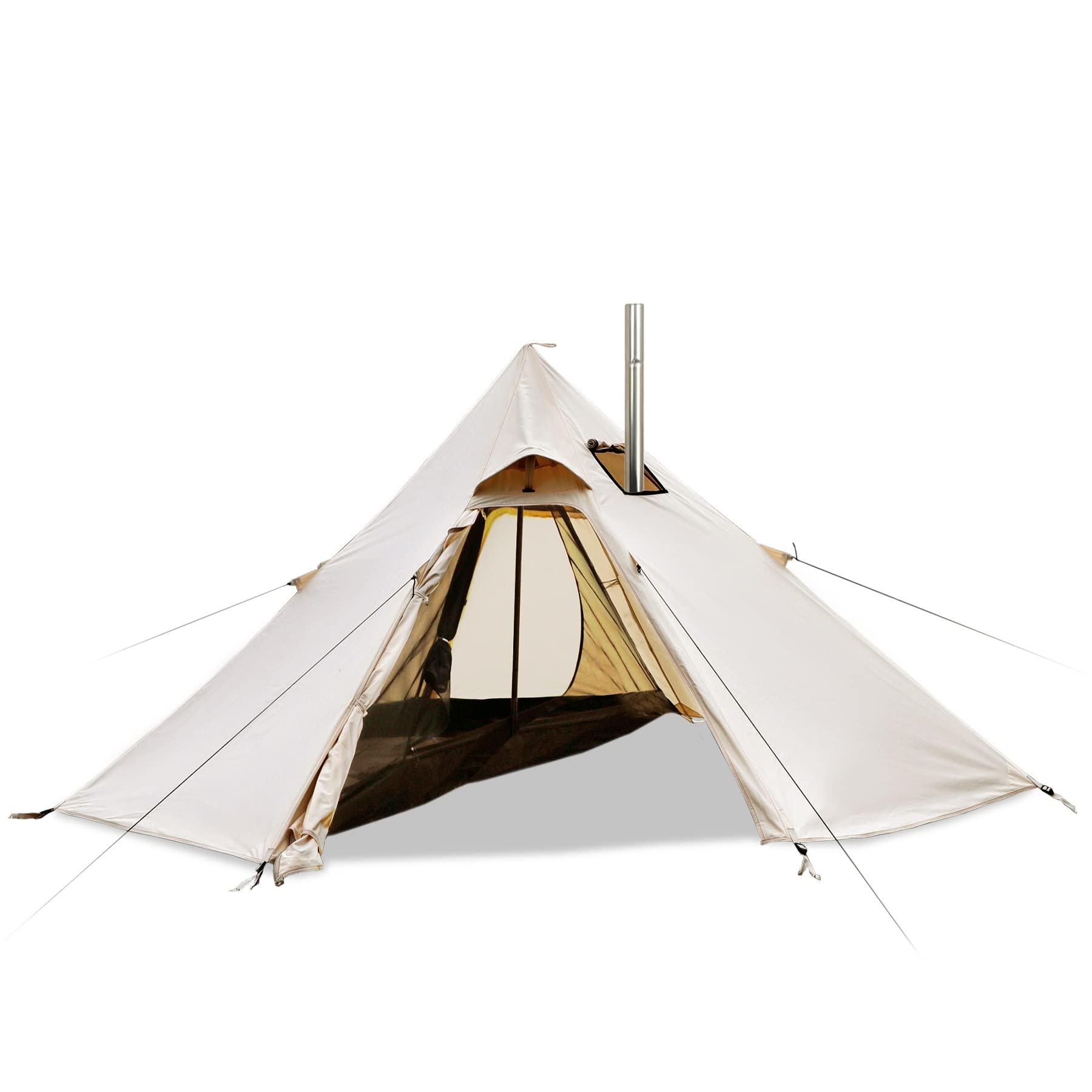 4 Persons Hot Tent Canvas Tent with Stove Jacket, 4 Season Waterproof Camping Teepee Tent for Adults