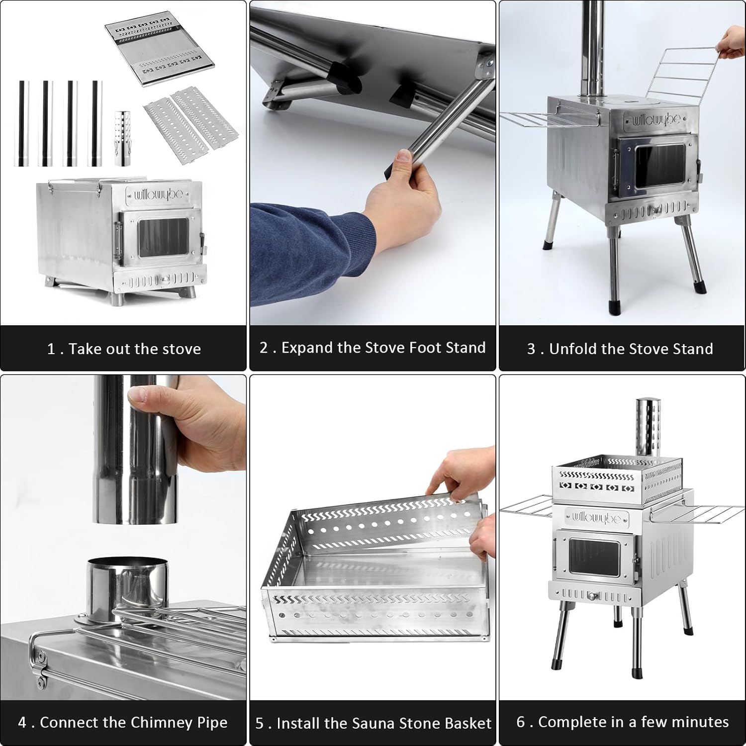 WillowyBe Outdoor Sauna Hot Tent Stove, Rocket Stove Heater, Portable Camping Wood Stove for Dry Sauna, Cooking for Husband and Friends