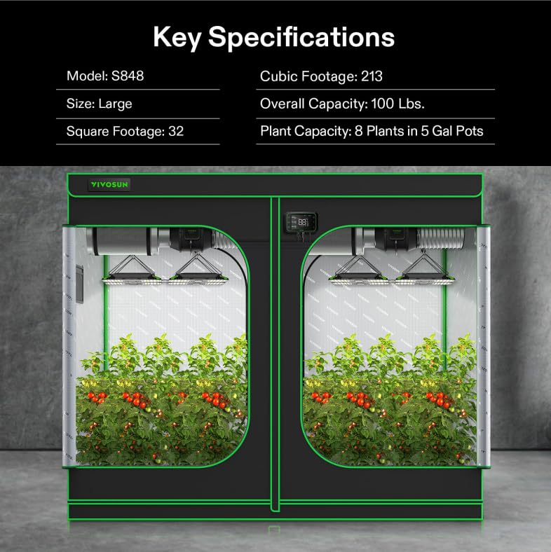 VIVOSUN 4x8 Grow Tent, 96"x48"x80" High Reflective Mylar with Observation Window and Floor Tray for Hydroponics Indoor Plant Growing