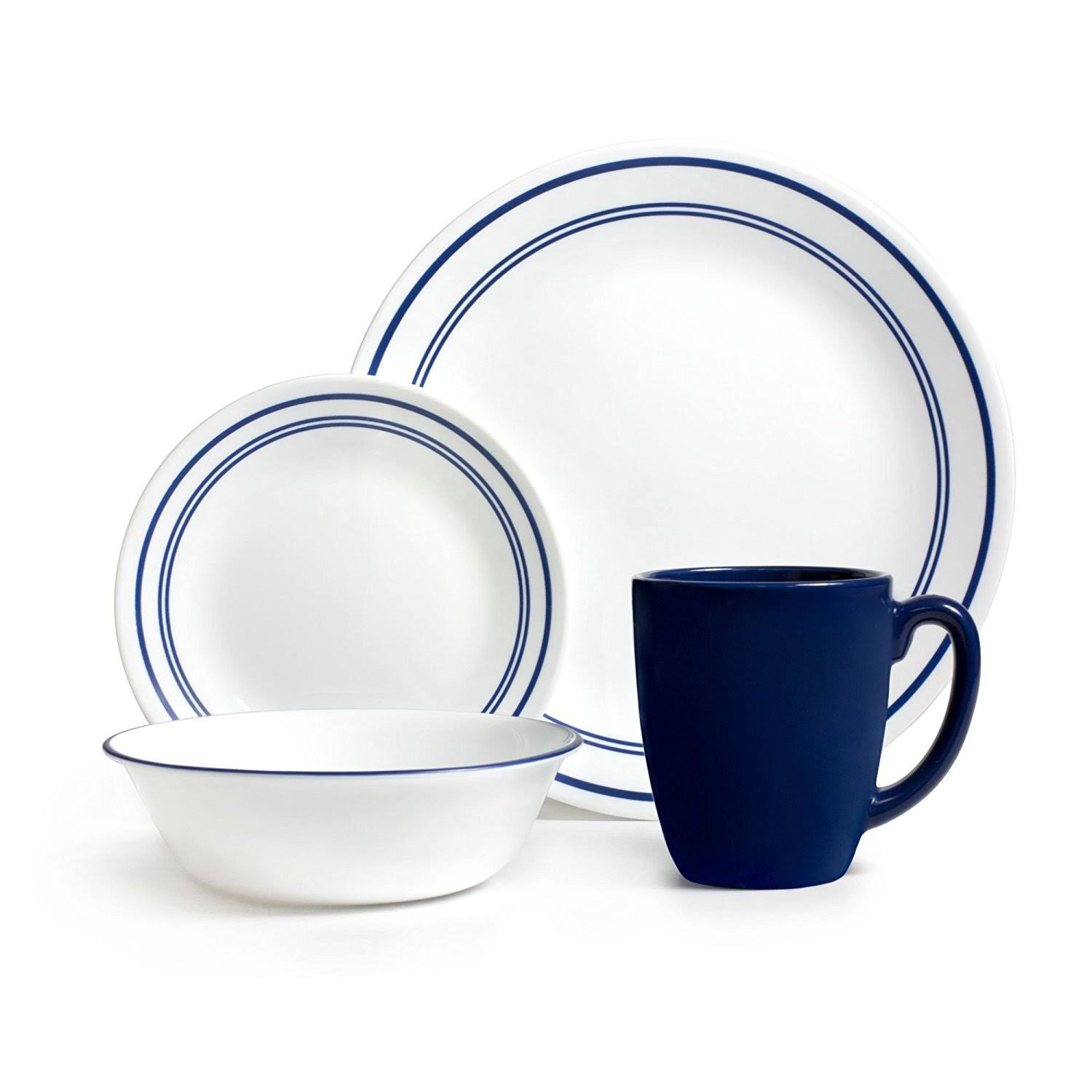 Corelle Livingware Classic 16-Piece Dinnerware Set, Cafe Blue - 4 count
