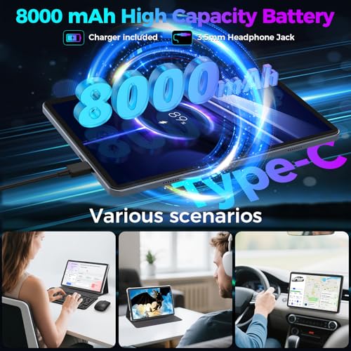 Android 15 Tablet with Keyboard, 26GB RAM, 256GB ROM(2TB Expand), 10.1 inch Octa-Core Tablets, 5G/2.4G WiFi, 8000mAh Battery, BT 5.0, GMS Certified, with Mouse, Case, Stylus, Split screen(Green)