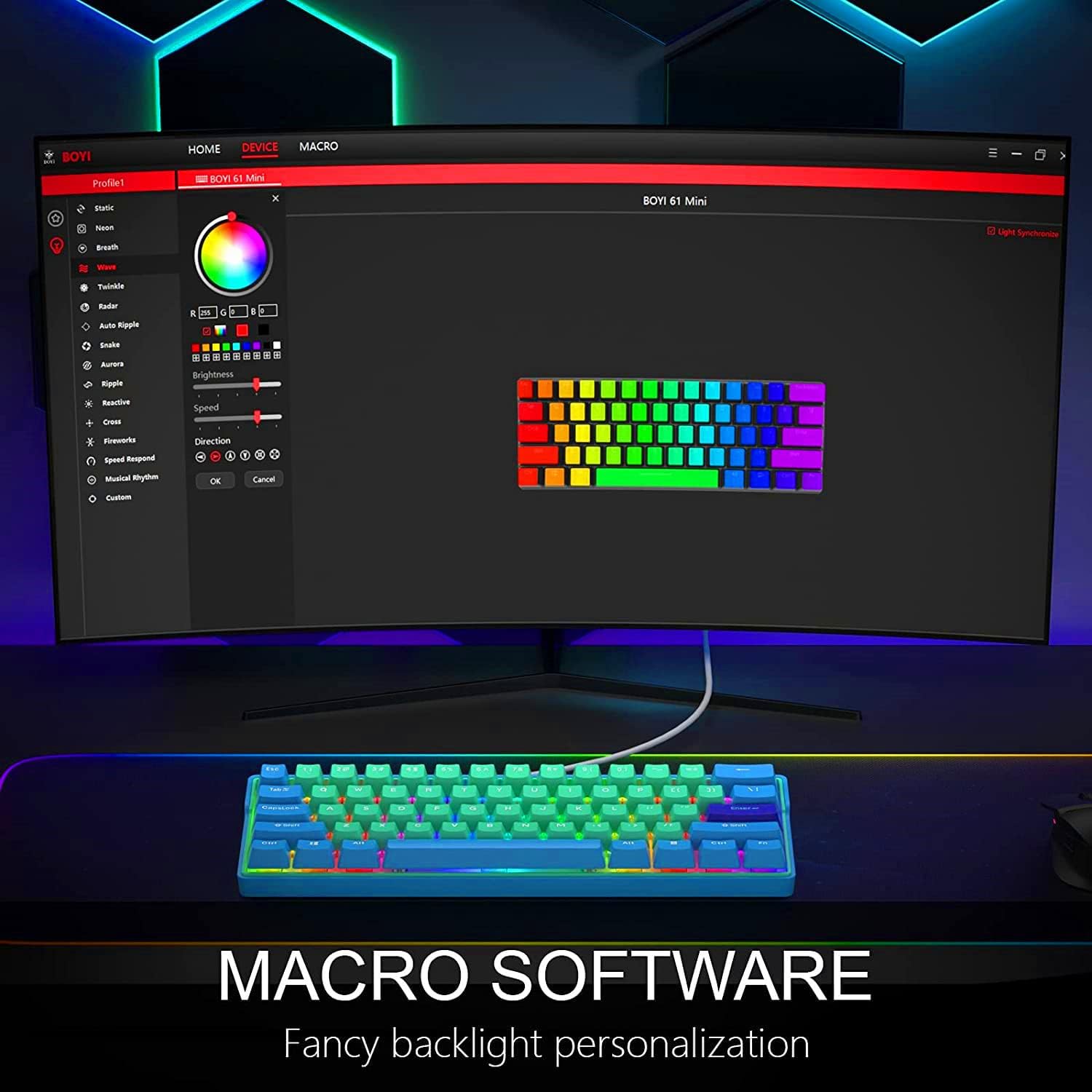 BOYI Hot swappable 60 Percent Keyboard,Cherry MX Switch Wireless 5.0/Type-C Wired Dual Mode PBT Keycaps Mini Mechanical Gaming Keyboard (Cherry Mechanical Blue Switch)