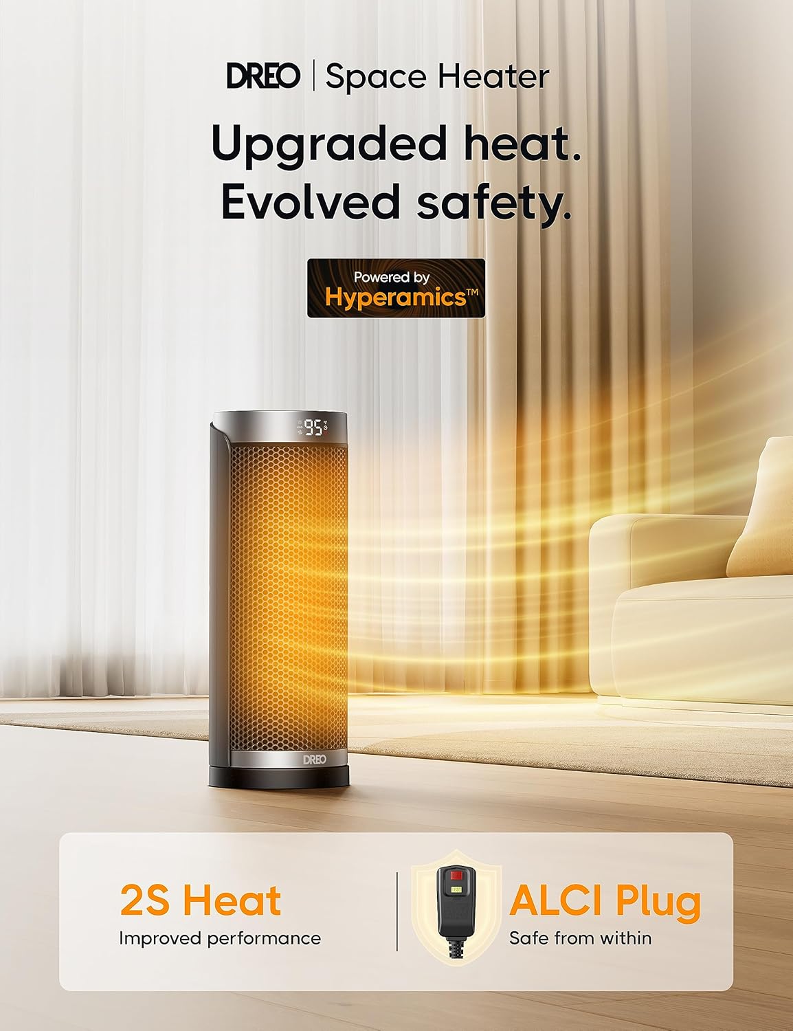 Dreo Space Heater for Bathroom and Indoor, 70°Oscillating & Space Heater Indoor, 25" 11.5ft/s Fast Portable Room Heater with Remote and Thermostat, 3 Modes, Overheating