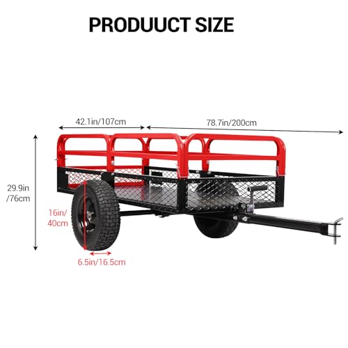 Heavy Duty Steel Dump Cart & Utility Trailer 1600LB Capacity ATV/Lawn Tractor Hauler with Dual Dumping Modes (Manual/Foot Pedal), All-Terrain Tires & Dual Bearings for Garden, Farm, Firewood