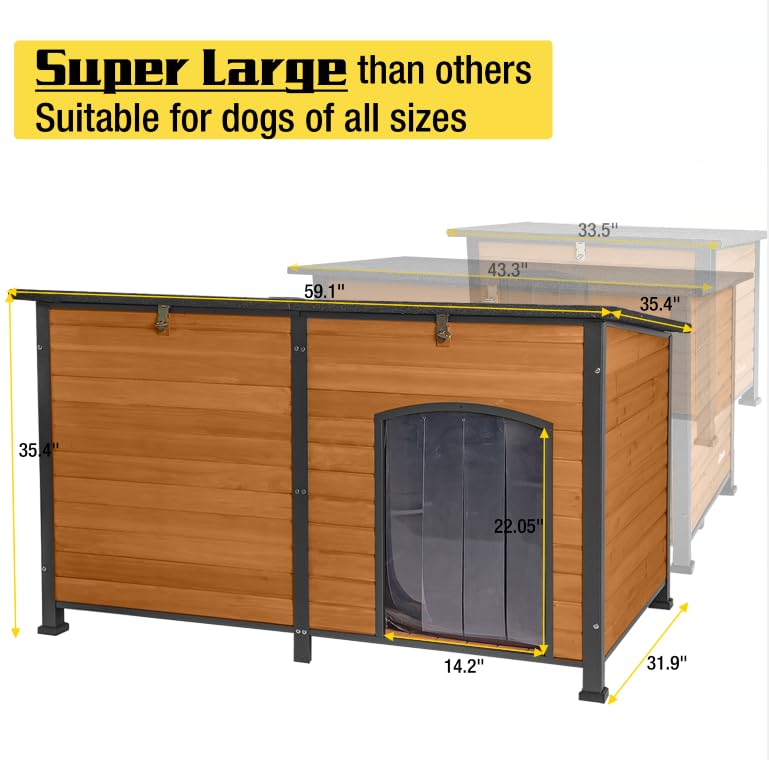 Aivituvin Outdoor Dog House 59" Extra Large Insulated Dog Kennel with Insulation Liner for Winter,All-Around Iron Frame