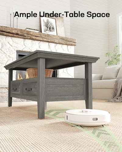 Marsail Lift Top Coffee Table with Open & Hidden Storage, Modern Fluted Coffee Table with Smooth Lift Mechanism, Sturdy Space-Saving Center Table for Home Living Room, Office, Natural Oak