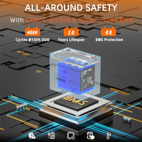 12.8V 100Ah LiFePO4 Battery Lithium Deep Cycle Battery, Group 24 Size Built-in 100A BMS, Max.1280Wh Lithium Iron Phosphate Battery, 10-Year Lifespan, Perfect for RV, Solar Panel, Trolling Motor