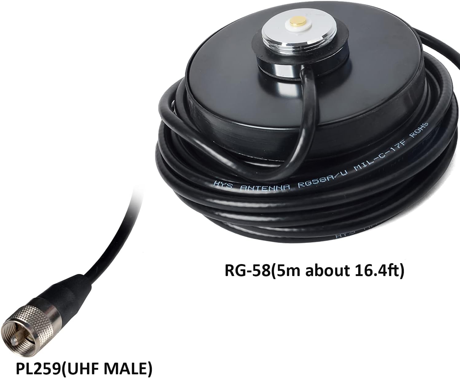 HYS Amateur Pre-Tuned Dual-Band VHF/UHF Dual Band NMO Antenna for 2m 70cm Mobile Radios W/Magnetic Base 5M(16.4ft) RG58 Cable PL-259 UHF Mag Mount Pack of 2