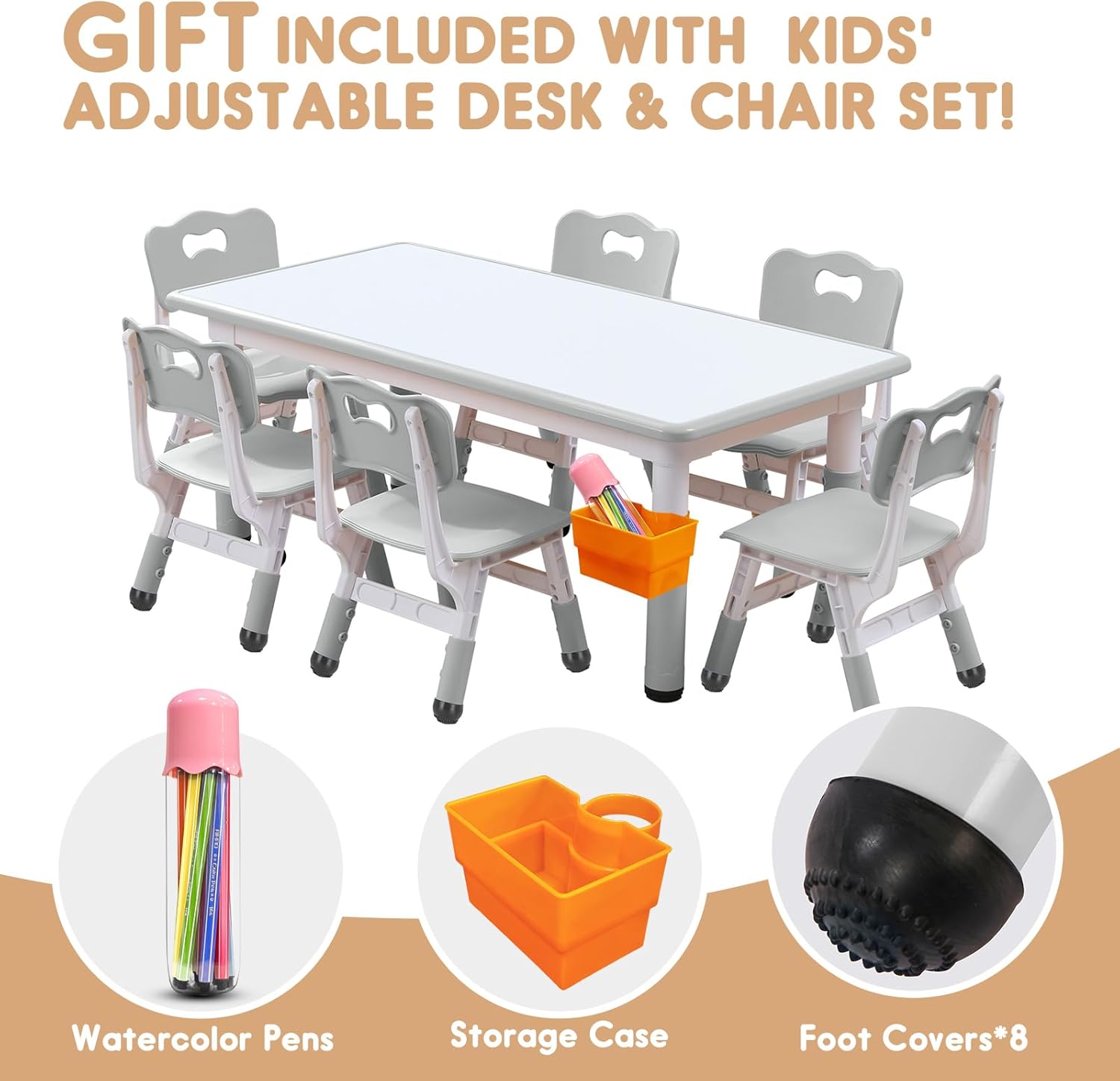 Kids table and chairs, Toddler table and chairs, Kids table (6 chairs), Kids table and chair set, Kids table and chair set 5-8 year old. Toddler table and chair set with 24 leg covers +12 color pens