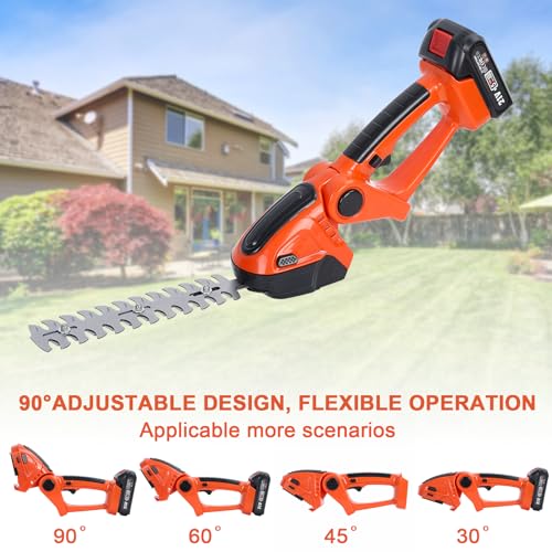 Cordless Hedge Trimmer & Grass Shears, 2 in 1 Electric Shrub Trimmer Handheld Grass Cutter, 21V Lightweight Hedge Clippers with Battery and Charger for Garden and Lawn (Orange)
