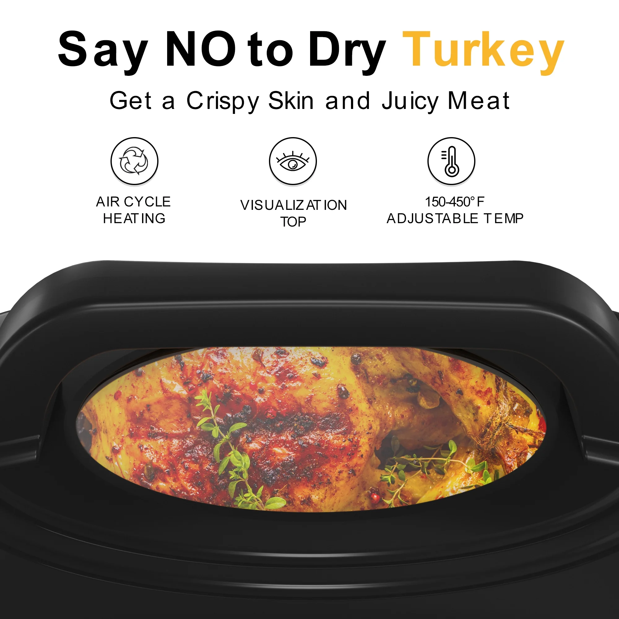 RoyalCraft 22 Quart Electric Roaster Oven with Visible & Self-Basting Lid, Stainless Steel, Silver