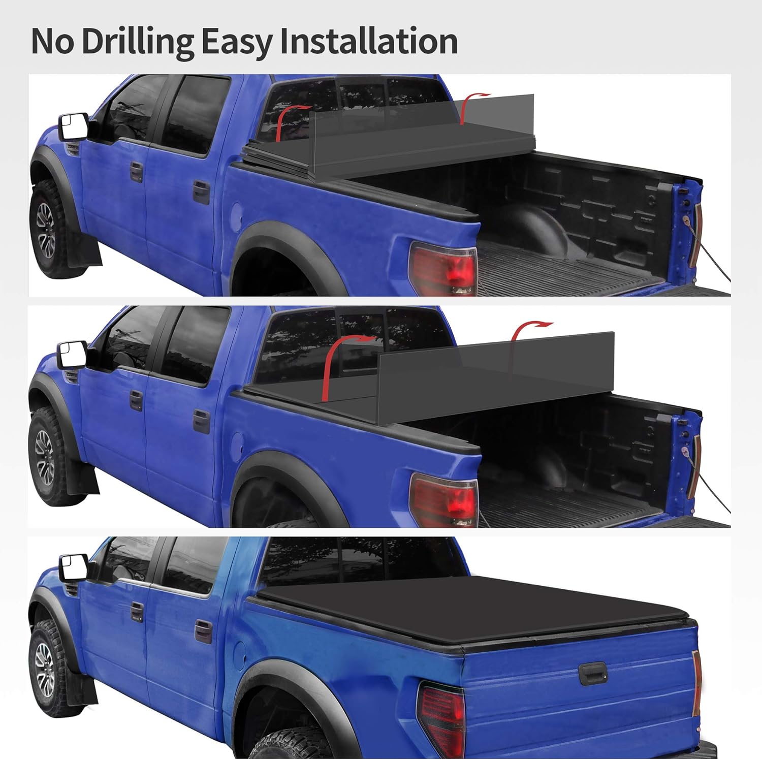 oEdRo Upgraded Soft Tri-fold Truck Bed Tonneau Cover On Top Compatible with 2007-2013 Chevy Silverado/GMC Sierra 1500 with 5.8 Feet Bed, Fleetside