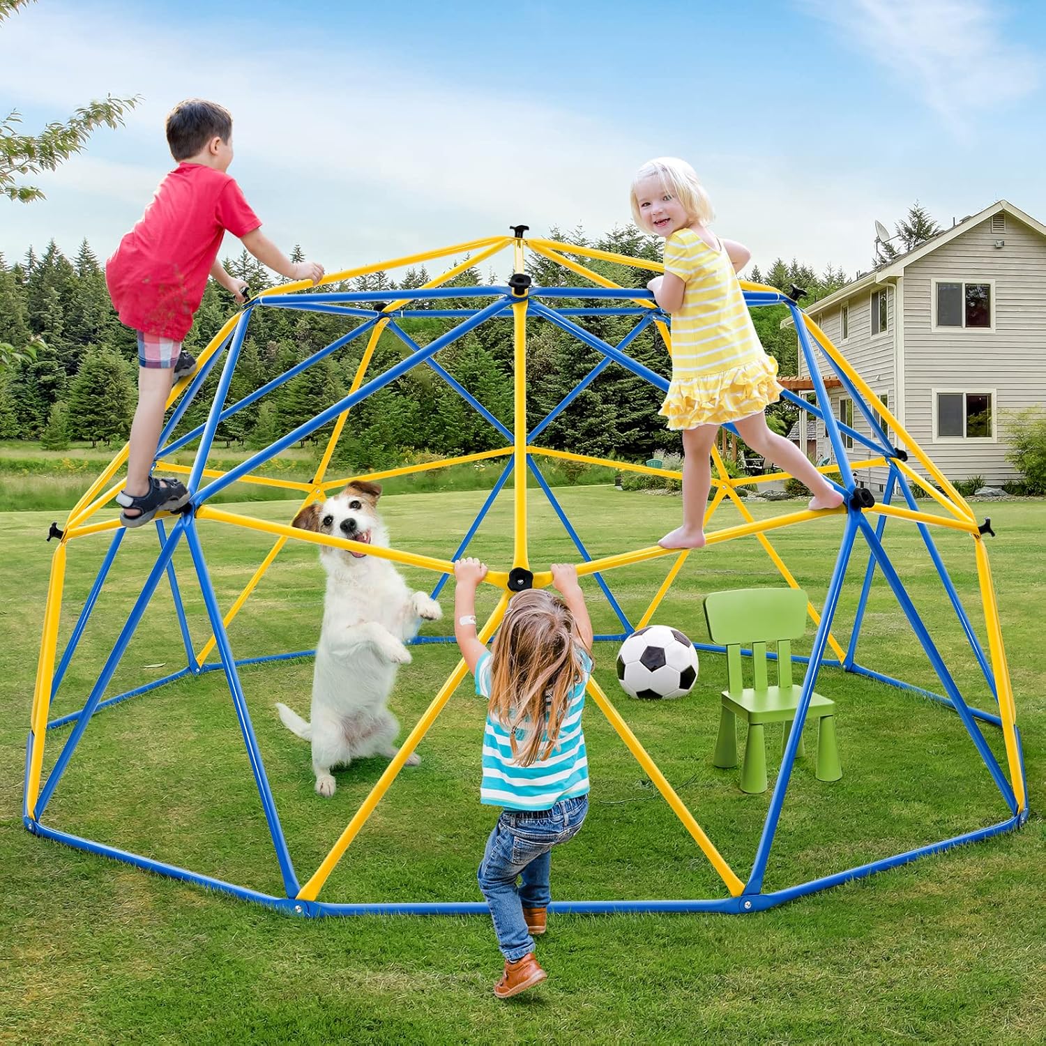 Hapfan 10ft Climbing Dome with Canopy, Jungle Gym for Kids Backyard with Heavy Duty Monkey Bars Made of Anti-Rust Steel