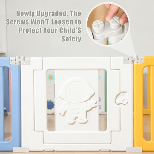 Baby Play Pen, Foldable Play Pens for Babies and Toddlers, 22 Panels Extra Large Baby Playpen, Astronauts Portable Baby Fence, Baby Gate Playpen, Baby Play Yard - Grey