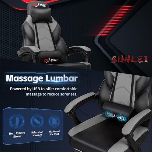 Gaming Chairs for Adults, Computer Chair with Footrest and Ergonomic High Back, Big and Tall Gamer Chairs with Massage Lumbar Support, 360° Swivel Height Adjustable, Blue