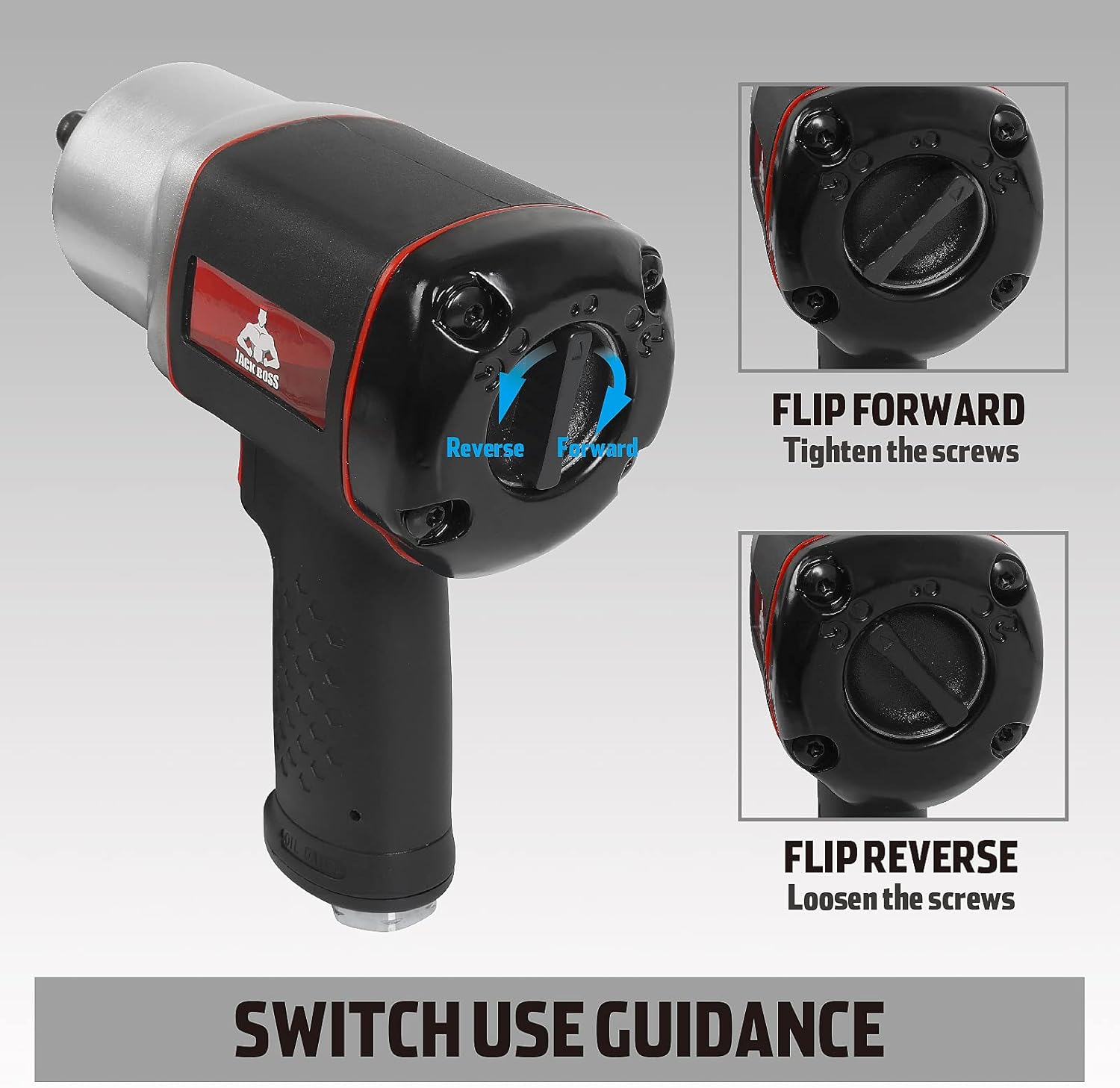 Jack Boss 1/2-Inch Drive Air Impact Wrench 664 ft-lbs Powerful Torque Pneumatic Impact Wrench Twin Hammers with 8 Sockets &Case