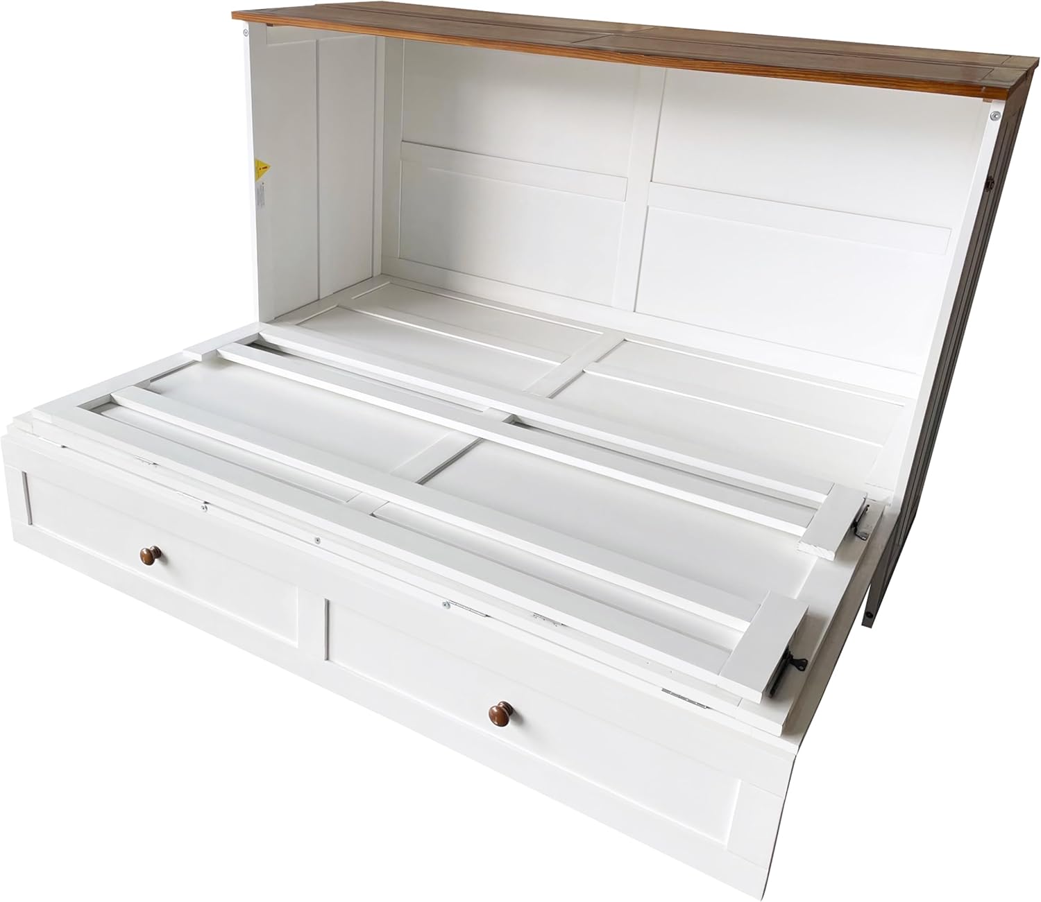 Queen Murphy Bed Queen Murphy Cabinet Bed with Storage Drawers, Murphy Bed with Charging Station, Wood Murphy Bed Cabinet Bed,Murphy Bed Chest Murphy Bed Frame Wall Bed for Guest Bedroom, White+Walnut