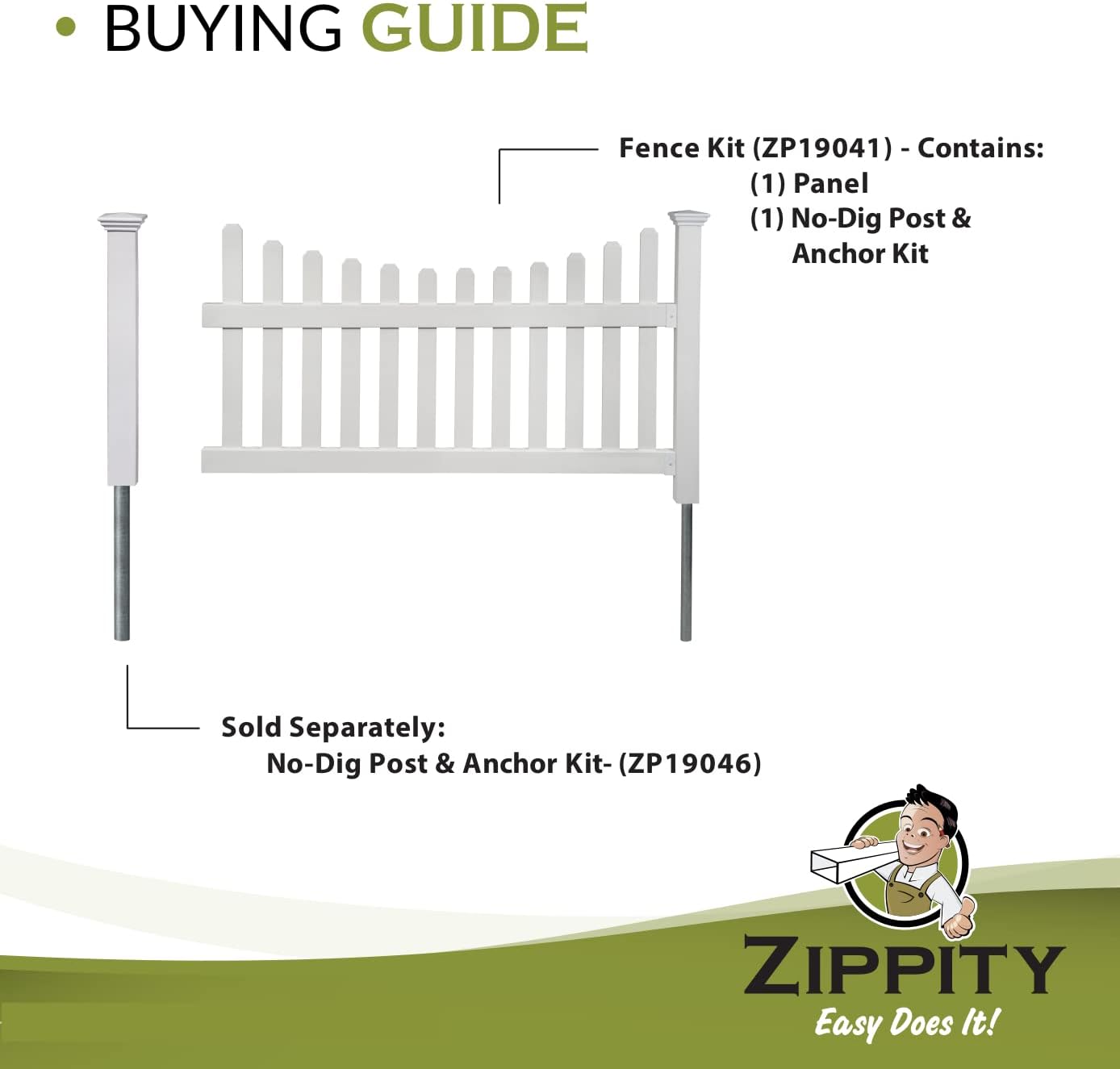 Zippity 5.5Ft W x 3ft H Davidson Hinged Portable Vinyl Fence Kit and 3.5 ft. H White No-Dig Vinyl Post Kit