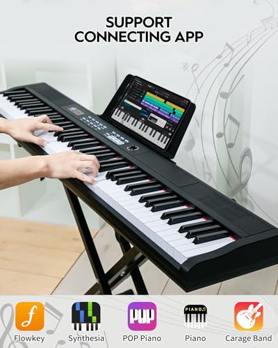 STRICH 88 Key Digital Piano Full Size Electric Keyboard with Semi-Weighted Sensitive Keys, Portable Electric Piano Set With Piano Stand, Sustain Pedal, Headphones, Music Rest, Black, SEP-150
