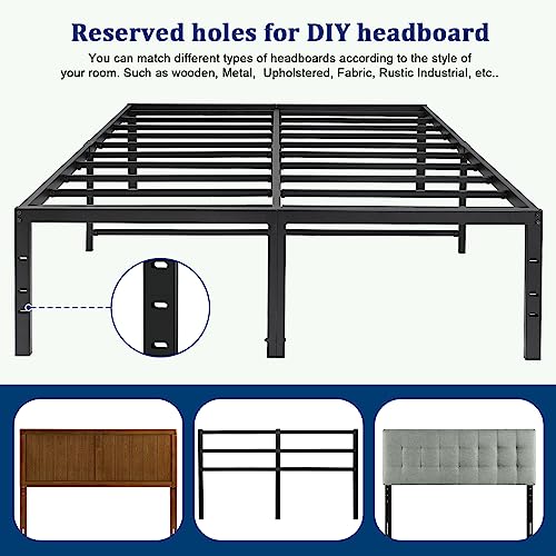 California King Bed Frame 18 Inch Tall Cal King Bed Frame with Storage Heavy Duty Steel Slats Metal Platform Bed Frames No Box Spring Needed Anti Slip Easy Assembly Black