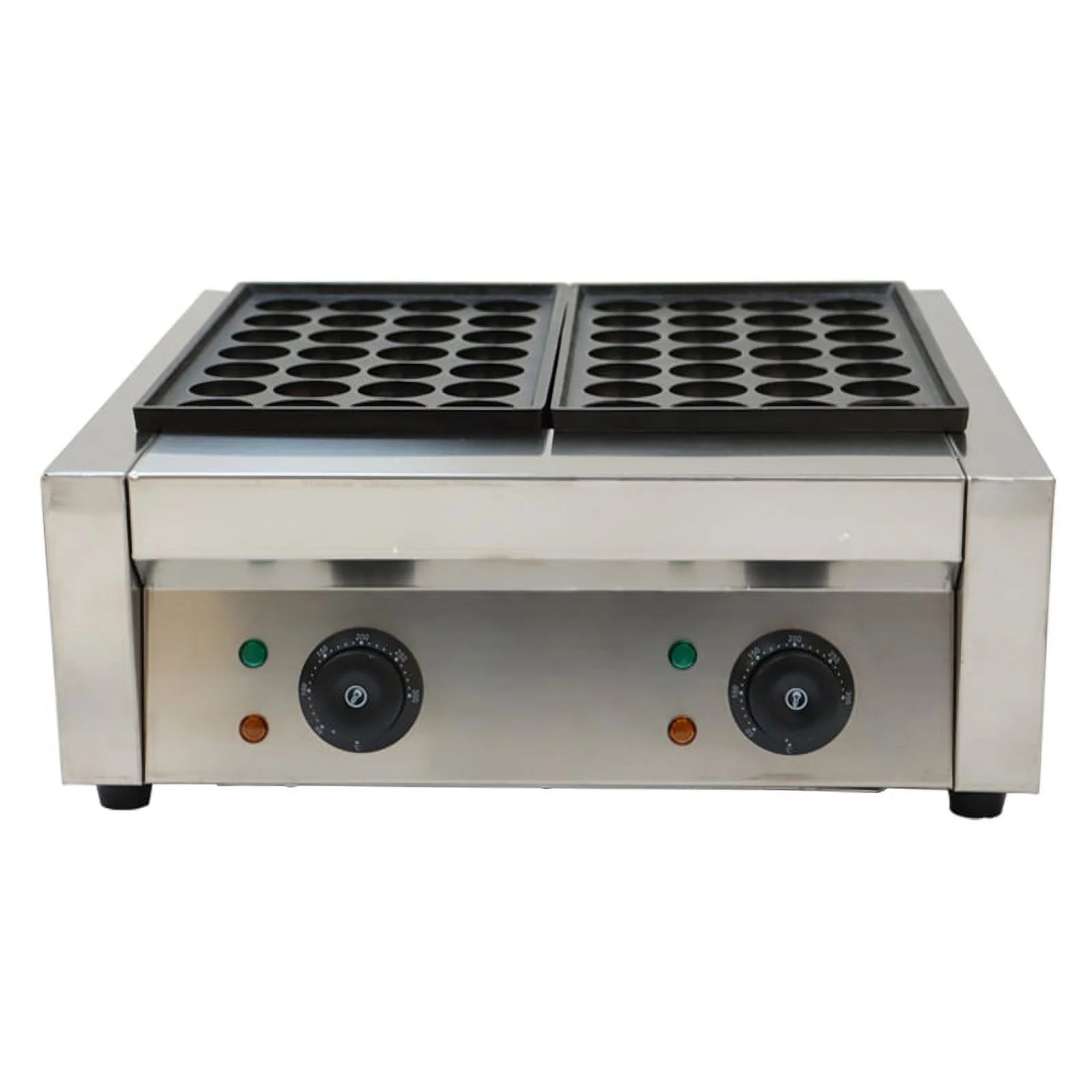 PreAsion Commercial Dual Plate Electric Takoyaki Maker Octopus Cluster Takoyaki Machine Fish Ball Griller Meatball Grilling Machine 56Pcs Per Time 220V