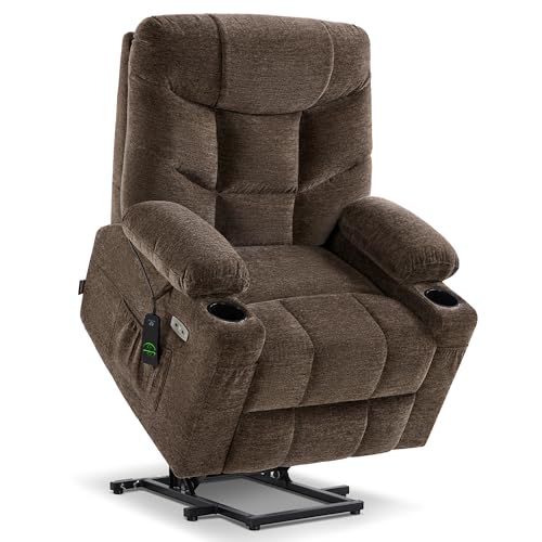 MCombo Power Lift Recliner Chair with Extended Footrest for Elderly People, Fabric 7287 (Navy Blue, Medium)