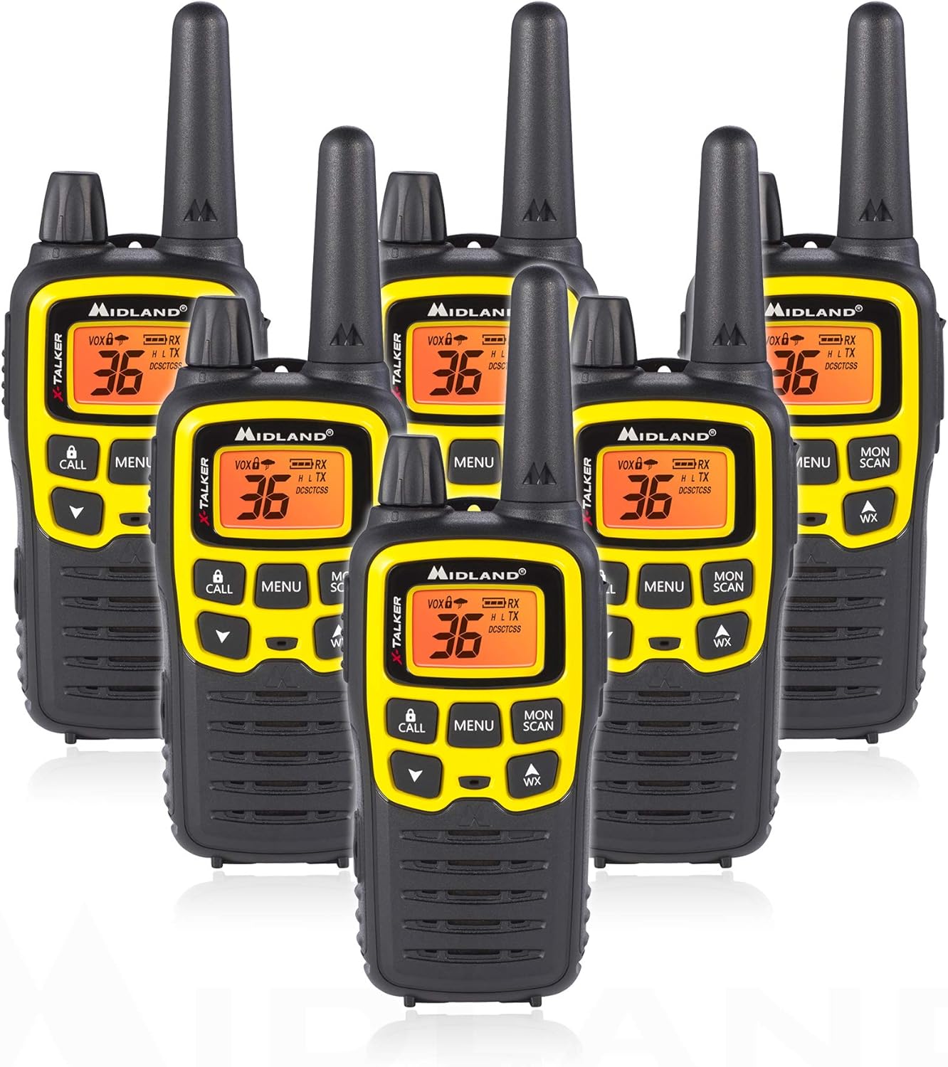 Midland X-TALKER 36 Channel FRS Two-Way Radio - Long Range Walkie Talkie, 121 Privacy Codes, & NOAA Weather Scan + Alert (Black/Yellow, 2-Pack)