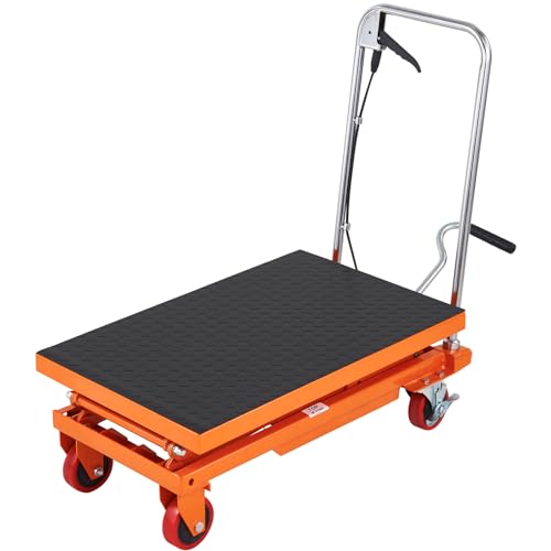 VEVOR Electric Lift Table, 330 lbs Capacity Single Scissor Lift Table, 8-28 in Height Adjustable Lifting Platform, Coffee Table Lift with 4 Wheels, for Material Handling and Transportation, Black