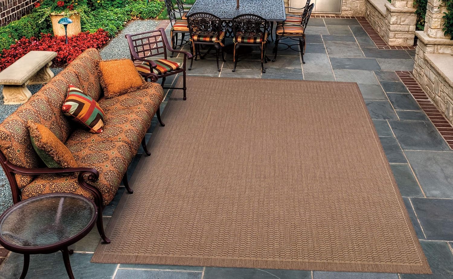 Couristan Recife Saddle Stitch Indoor/Outdoor Area Rug, 7'6", Cocoa Brown-Natural