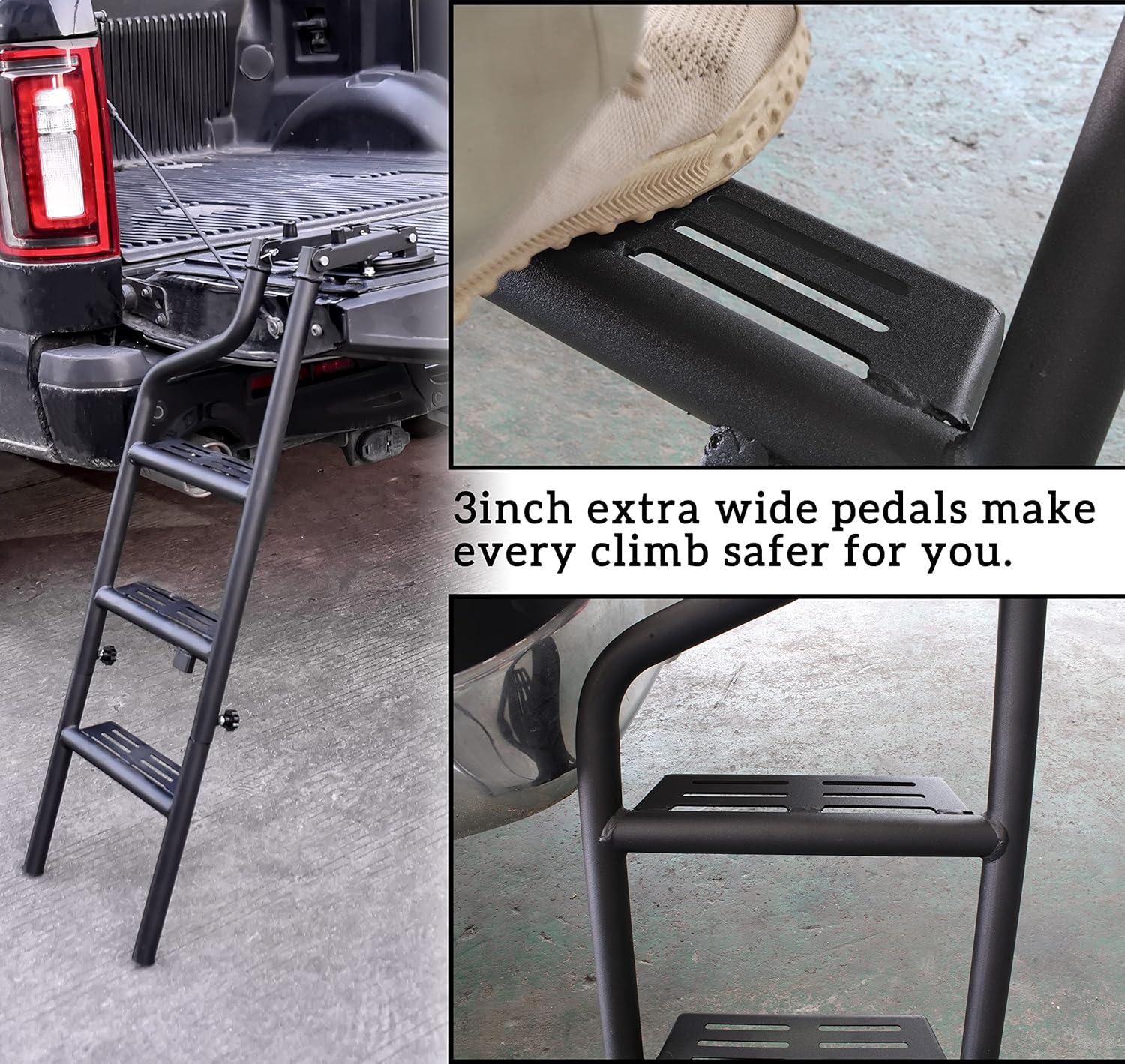 POKIAUTO Universal 42" Foldable Pickup Truck Tailgate Ladder, Heavy Duty Folding Tailgate Step Ladder with Lock Device Universal Fit for Pickup Truck (F150, RAM 1500 etc.) Accessories
