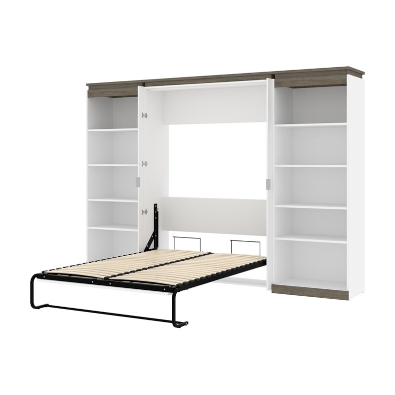 Atlin Designs 118" Modern Wood Full Murphy Bed with 2 Bookcases in White