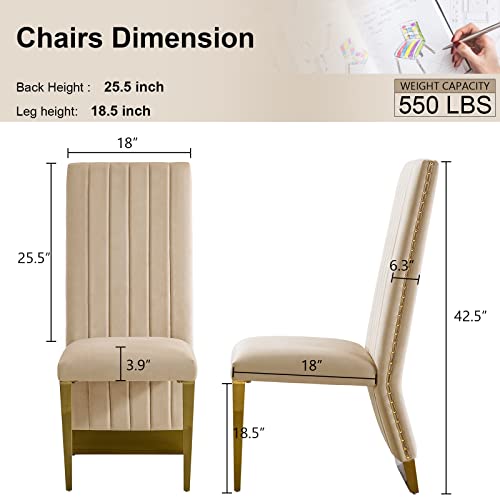 AZhome Dining chairs, Nailhead Trim Upholstered Dining Chairs, Green Velvet Channel Back Dining Chairs with Black-Titanium Mirror Stainless Steel Legs, Set of 2