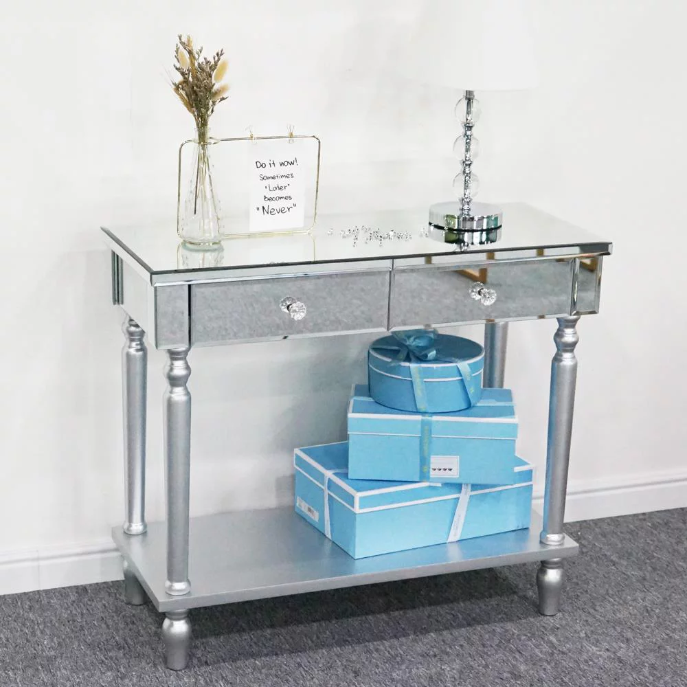 Ktaxon Mirrored Console Table Sofa Table with Drawers and Shelf Slim Entryway Table with Storage for Hallway, Living Room, Foyer