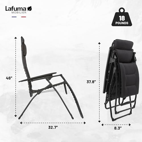 Lafuma Futura XL Air Comfort Zero Gravity Recliner (Acier Black) Extra Large Padded Folding Outdoor Reclining Chair