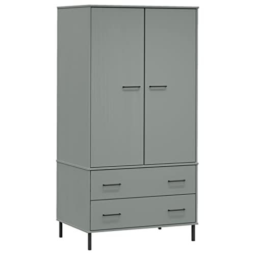 Wardrobe with Metal Legs Gray 35.4"x21.7"x67.9" Solid Wood OSLO,Compact Pine Wood Wardrobe with Ample Storage Space and Stylish Design for Home Armoires & Wardrobes, Bedroom Cabinets & Storage