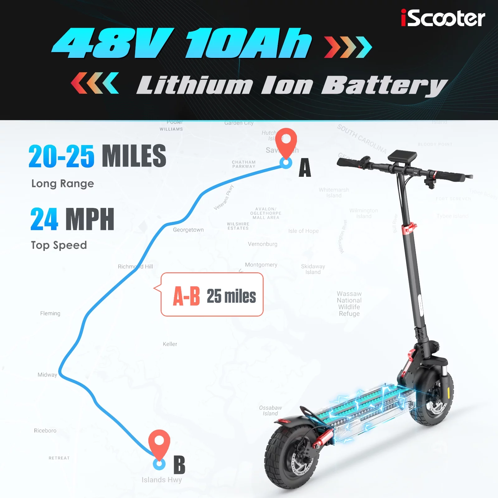 iScooter iX3 800W Electric Scooter, Up to 25 MPH,25Miles Range, Dual Brake, Folding Scooter for Adults, Off Road Electric Scooter