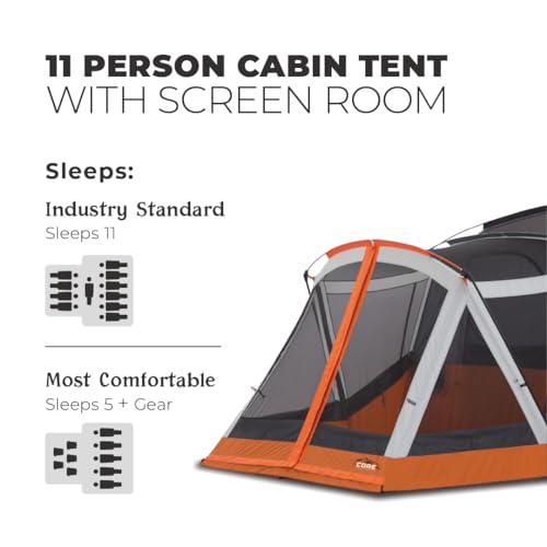 CORE Tent for Family Camping | 10 Person / 11 Person / 12 Person Large Multi Room Cabin Tents for Car Camping & Outdoor Adventures