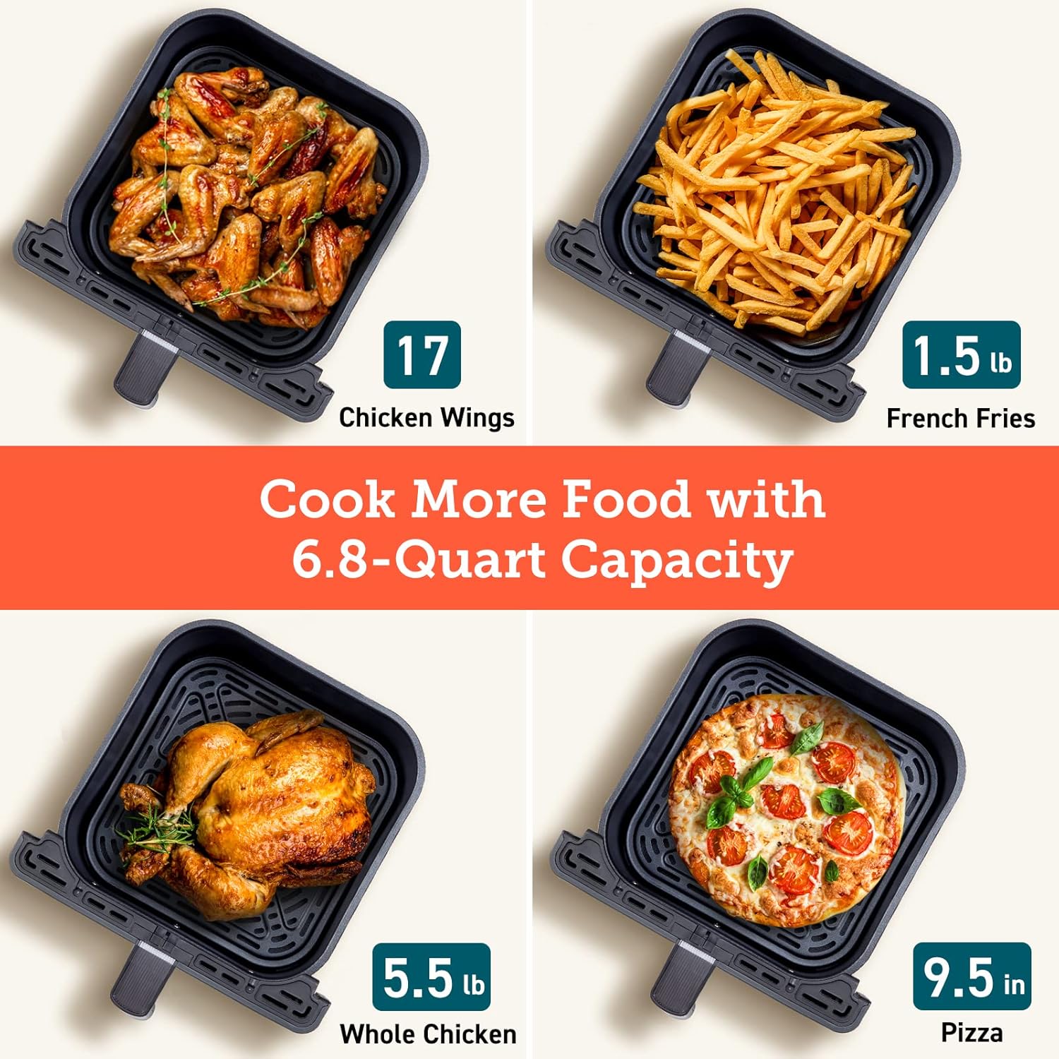 COSORI Air Fryer 6.8Qt, Dual Blaze with 360 ThermoIQ Tech - Using Upper and Lower Heating Elements for Precise Temperature Control and Even Cooking Results, No More Shaking & Preheating, Time-Saving