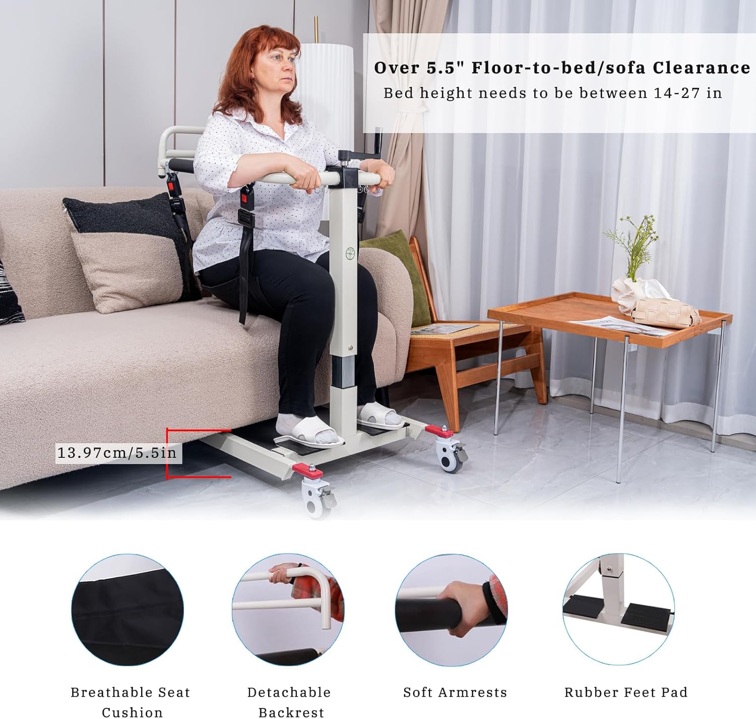 Patient Lift Transfer Chair, Foldable Patient Lift Aid for Home, Patient Wheelchair Lifts for Home and Car, Lightweight Car Lift Bedside Bathroom Wheelchair for Caregivers Elderly Living
