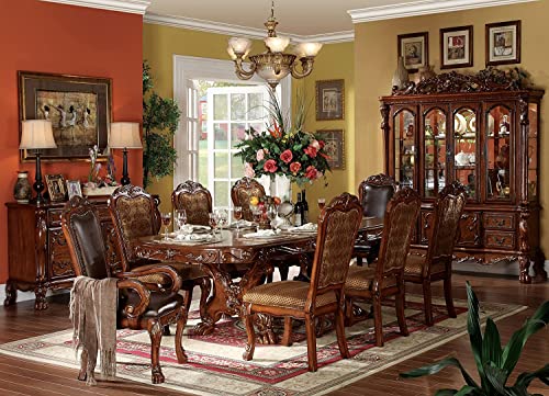 Kitchen Furniture Set 9pc Formal Dining Table Set Include 1 Dining Table, 6 Side Chairs and 2 Arm Chairs, 8-Person Solid Wood Extendable Dining Set (Cherry B)