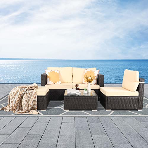 Oversize 5 Piece Patio Furniture Set,Outdoor Sectional Furniture,Patio Conversation Sets,Wicker Patio Furniture Sets,Porch Furniture Set,Outdoor Couch Patio Furniture,Rattan Outdoor Furniture
