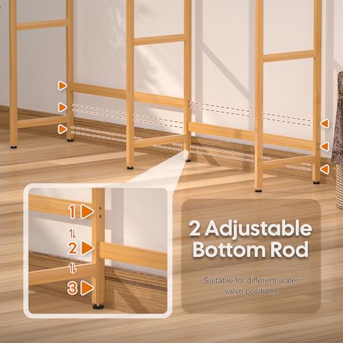 Cozivolife Over The Washer and Dryer Storage Shelf Bamboo,5 Tiers Laundry Room Drying Rack with Adjustable Shelves and 4 Hooks,Space Saver Organizer for Hanging Clothes and Towels
