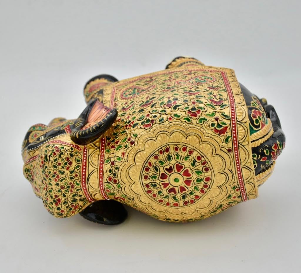 Elephant Statue 8 Inch handmade wooden Trunk Up real gold foil work Art