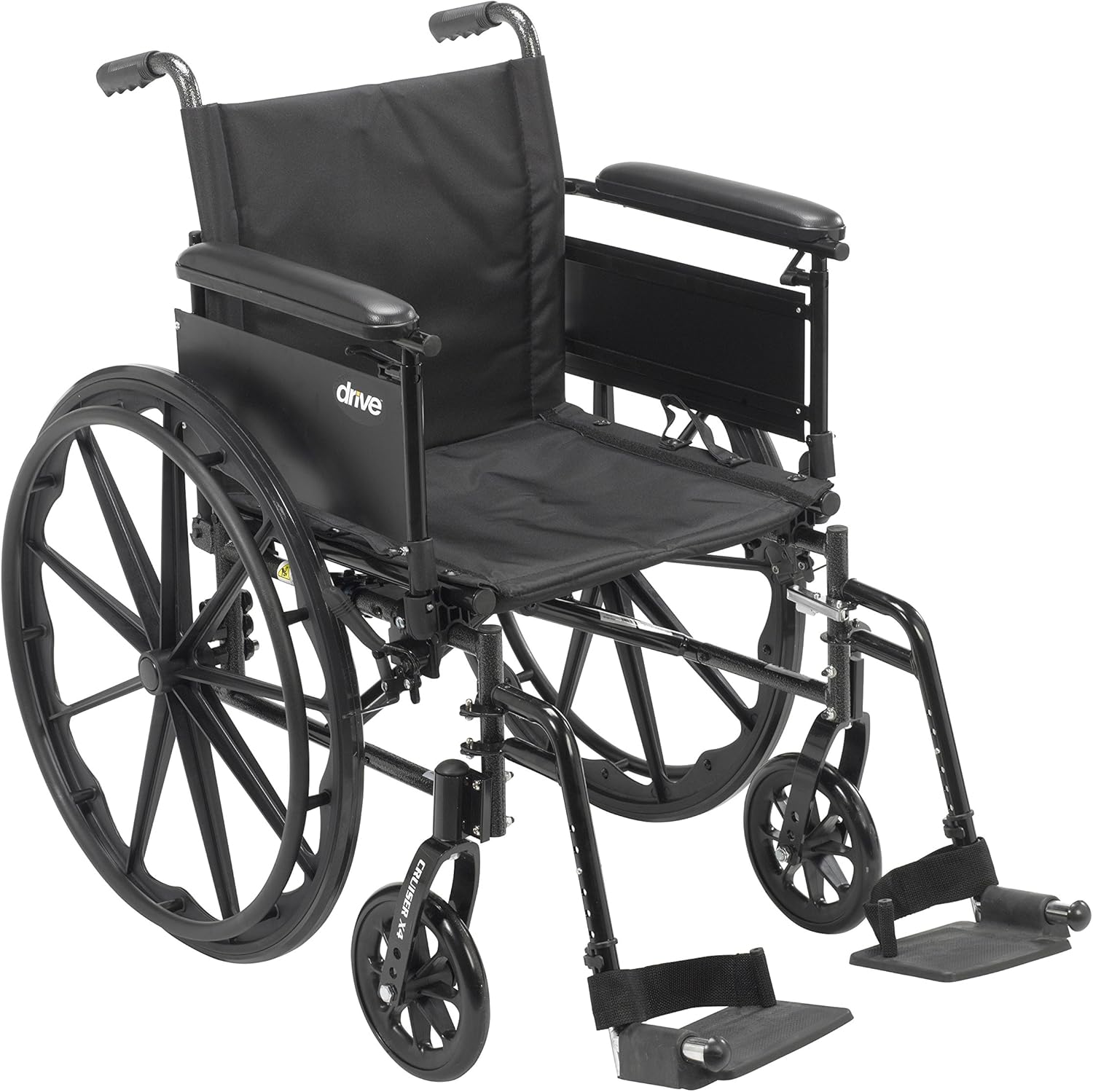 Drive Medical Cruiser X4 Lightweight Dual Axle Wheelchair with Adjustable Detachable Arms Full Arms Swing Away Footrests 16" Seat, Silver Vein, 6 Inch, 1 Count