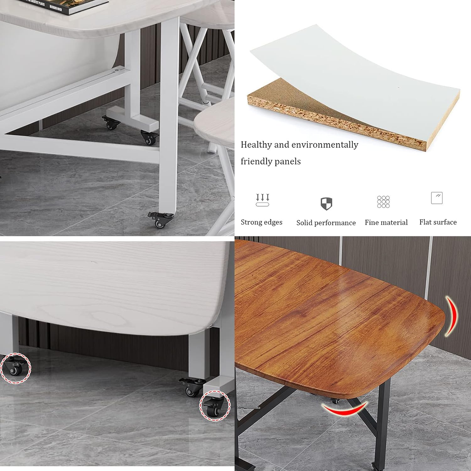 Kitchen Folding Tables, Butterfly Folding Dining Set 4 Space-Saving Folding Dining Table Set with 4 Chairs and 360° Universal Wheels Movable Drop Leaf Table