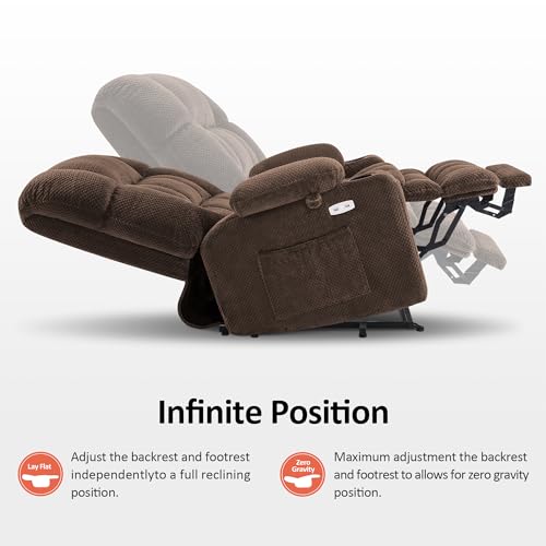 MCombo Dual Motor Power Lift Recliner Chair with Massage and Heat for Elderly People, Infinite Position, USB Ports, Cup Holders, Fabric 7890 (Medium-Regular, Burgundy)