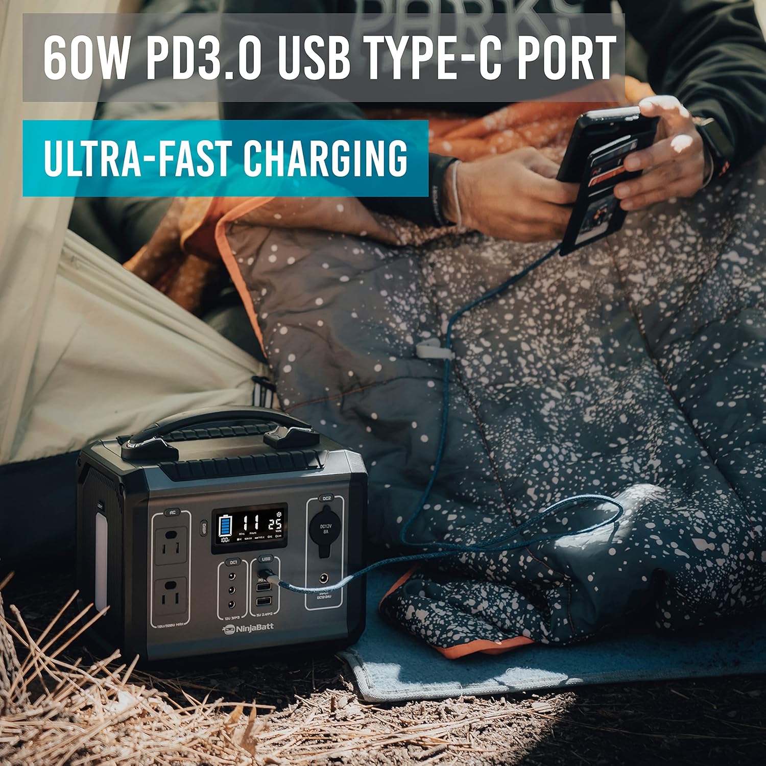 NinjaBatt Portable Power Station, 280Wh Backup Lithium Battery with 110V/300W Pure Sine Wave AC Outlets, QC3.0 & PD 60W - Silent Generator for Outdoor Camping RV Emergencies
